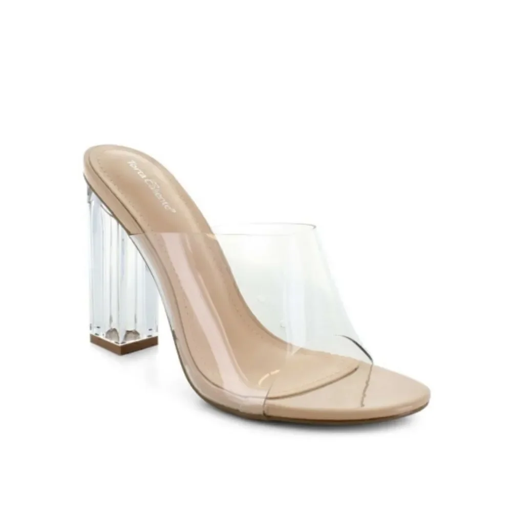 Torta Caliente (Size 8.5M) Clear/Nude‎ Open Toe Slip-on Block Heel. B76